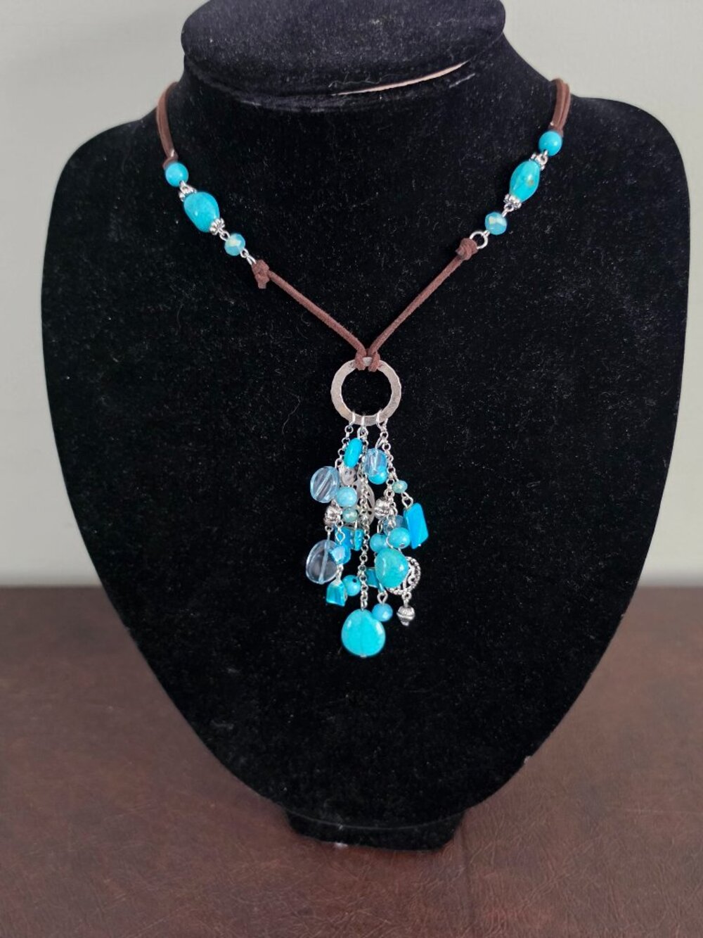 Turquoise Color Crystal Beaded Long Necklace
